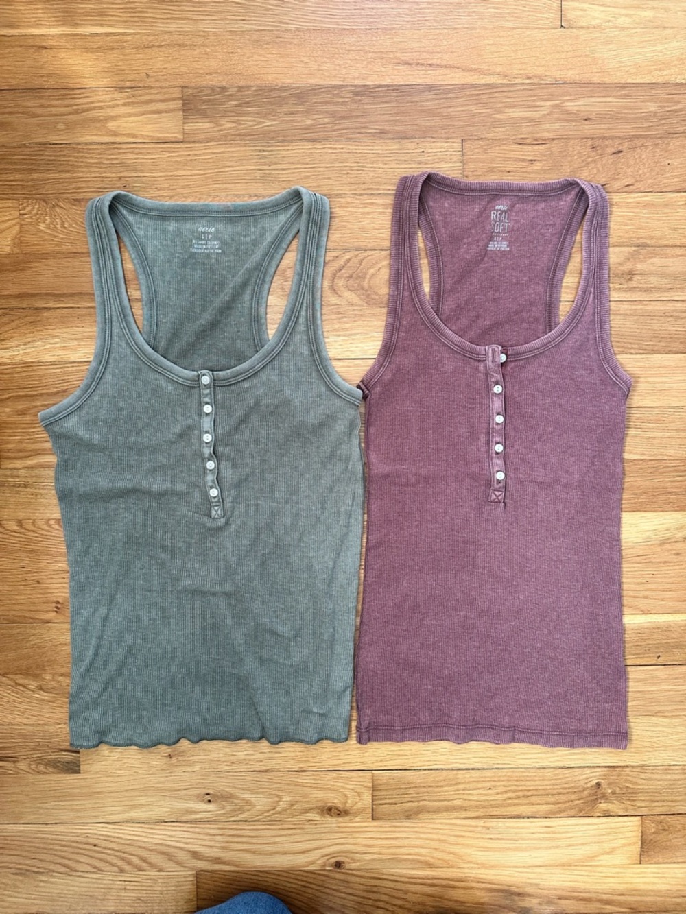 Aerie Real Soft Ribbed Tank – Olive and Mauve Duo - Picture 3 of 4